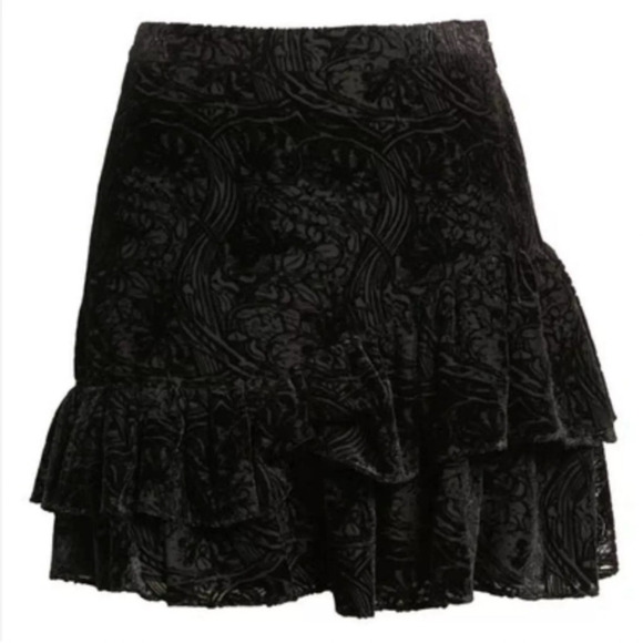 Ted Baker Marinah Skirt Womens Size 2 Black‎ Velvet Burnout Dropped Waist NEW - Picture 2 of 15